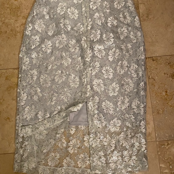 New York & Co. Eva Mendez Light Gray lace sequins skirt. Medium - Picture 9 of 9